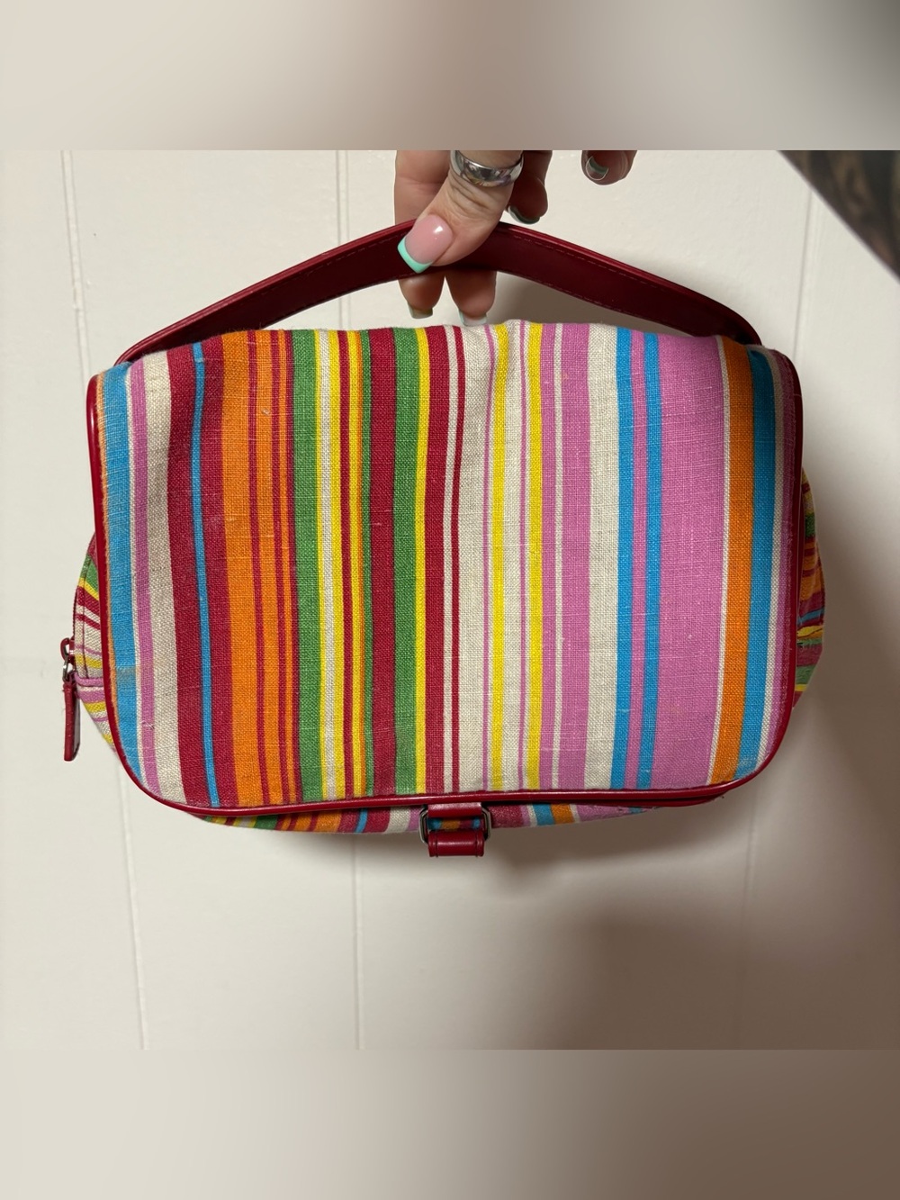 Y2K 00s Bath & Body Works Colorful Striped Makeup Carryon Travel Toiletry Bag